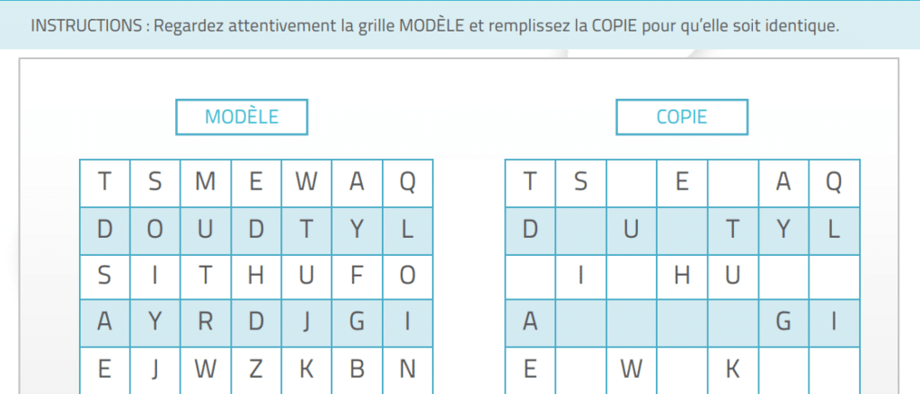 Activité attention soutenue copier des grilles de lettres