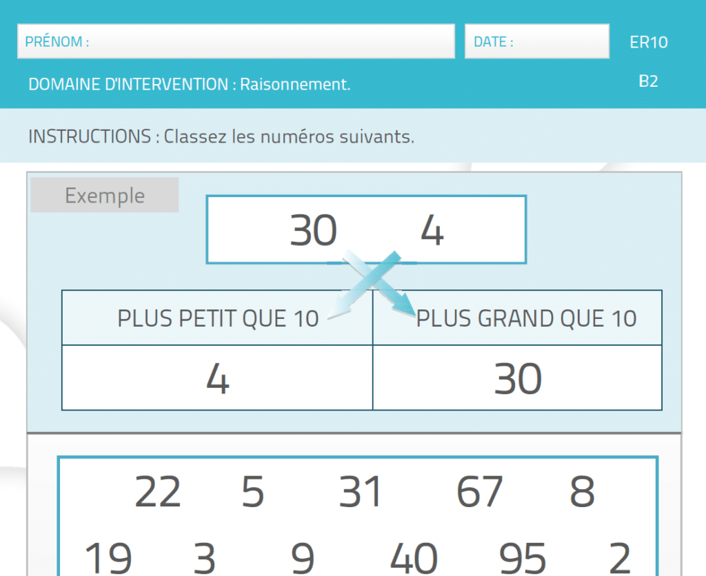 Activité pour la mémoire NeuronUP Classer des numéros selon leur valeur