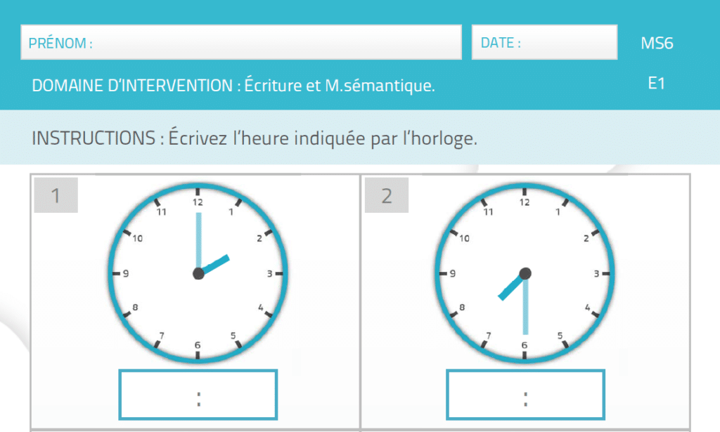 Activité pour la mémoire NeuronUP Lire l'heure des horloges