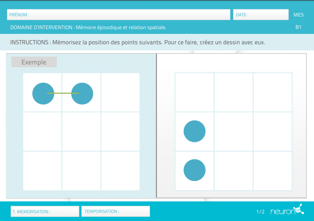 Activité pour la mémoire NeuronUP Mémorisation par formation de dessin