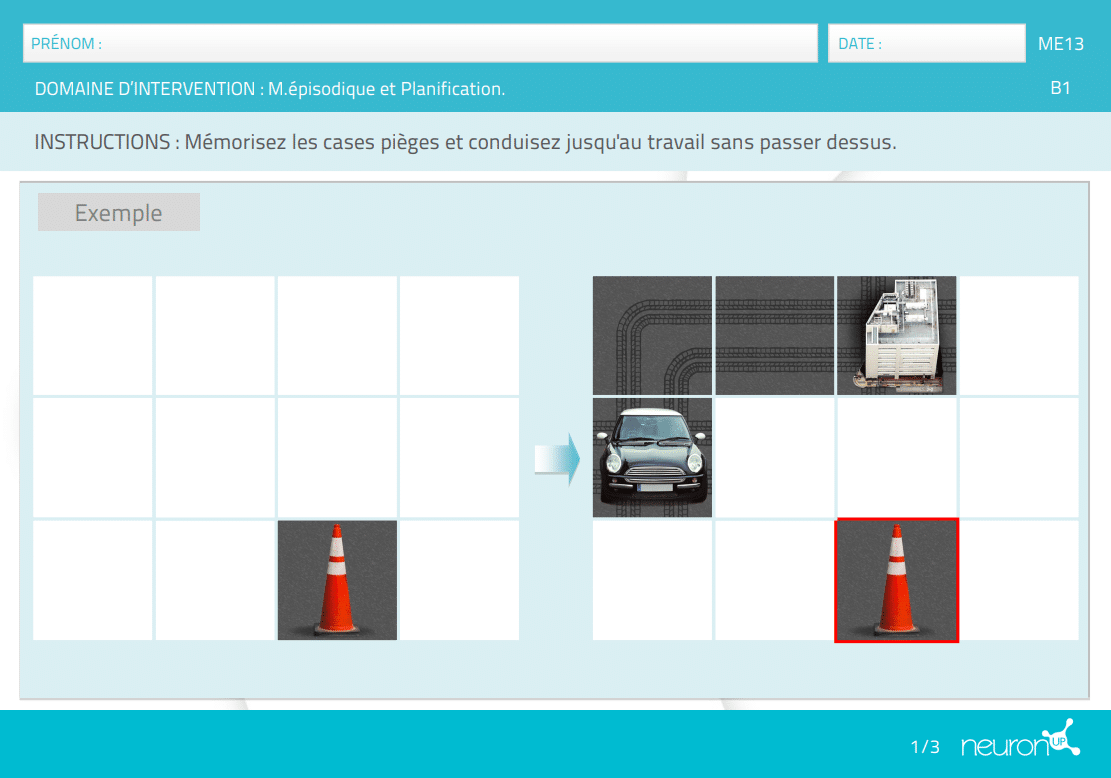 Activité pour la mémoire NeuronUP Obstacles sur la route