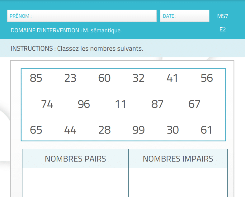 Activité pour la mémoire NeuronUP Pair ou impair